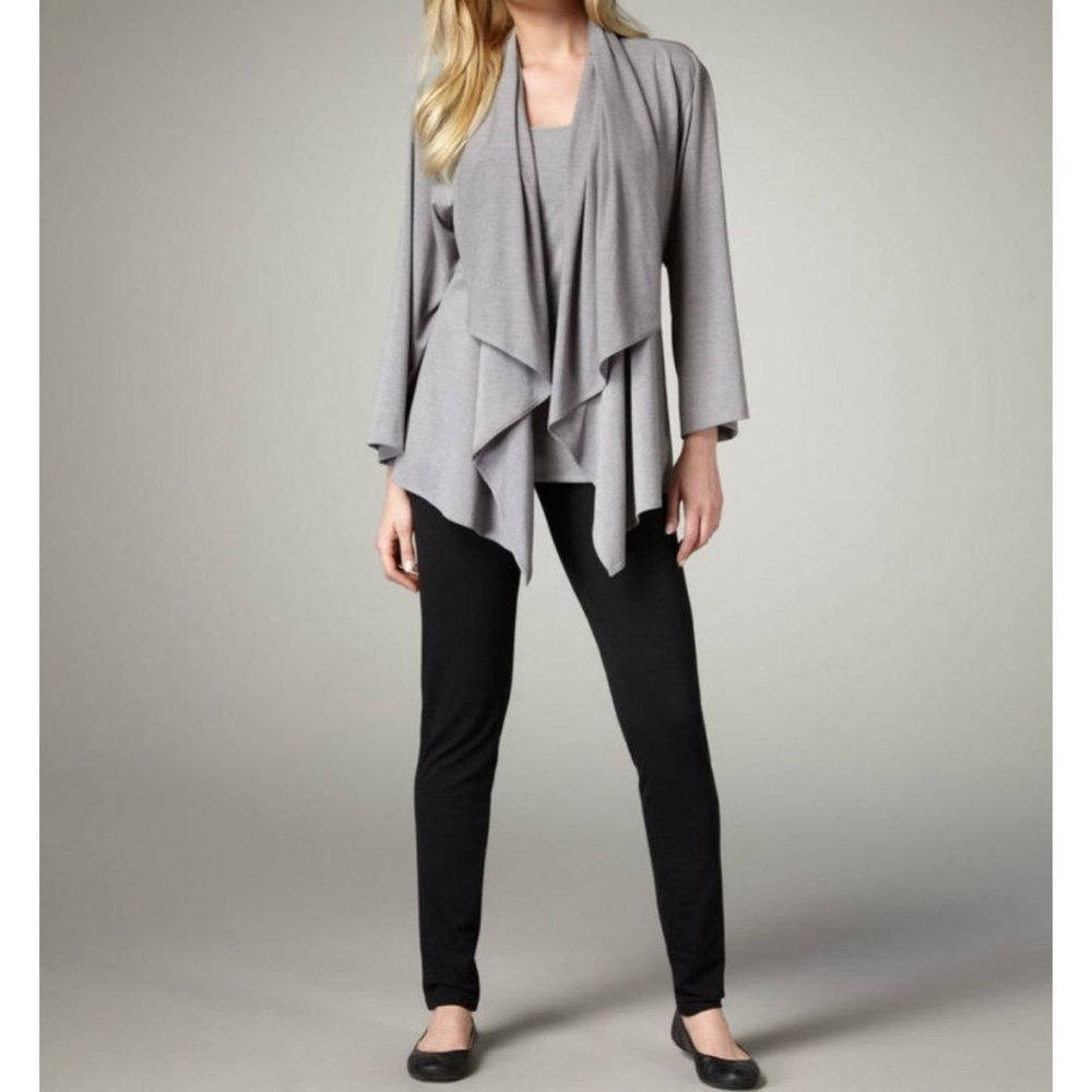 $140 NATORI Bergdorf Goodman WATERFALL Heather Grey CARDIGAN Top Sleepwear S